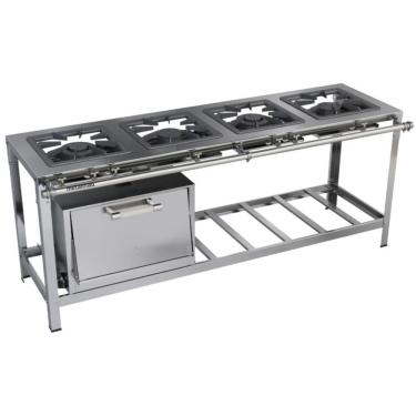 Imagem de Fogão Industrial Stori Premium 4 Bocas 40x40 Com Forno M12 Aço Inox 430 Metalmaq Fogão Baixa Pressão