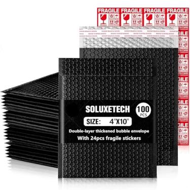 Imagem de Bubble Mailers pacote com 100 envelopes pretos grossos de poliéster acolchoados pequenos envelopes de plástico bolha autoselantes à prova de choque resistente à água para correspondência, joias