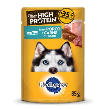 Imagem de Ração Úmida Pedigree Sachê High Protein Cães Adultos Porco e Carne Ao Molho 85 g