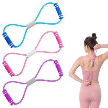 Imagem de Faixa de resistência Saludea de 3 peças, faixa saludea com alças, corda elástica de tensão de ioga em 8 formas, corda de puxar para treino em casa, ioga, exercícios de academia, treinamento de força