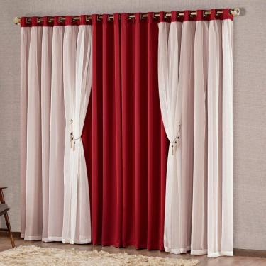 Imagem de Cortina Bélgica 2 Mts Sala Quarto Blackout Para Varão - Vermelha