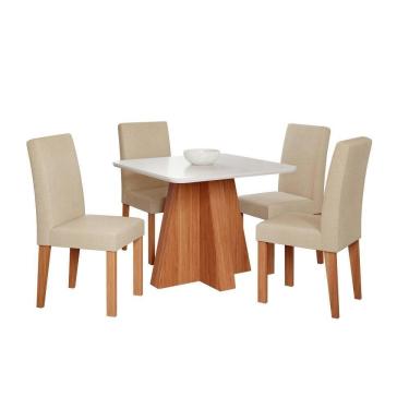 Imagem de Conjunto De Mesa De Jantar Tampo De Vidro Larissa Com 4 Cadeiras Maia Linho Bege Gengibre