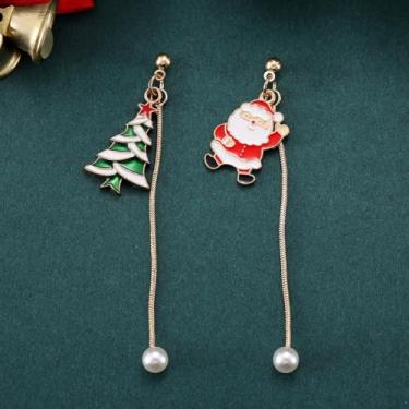 Imagem de Brincos de Natal femininos de boneco de neve com pingente de floco de neve, roupas de Natal, acessórios de bijuteria, 2inch, Cobre, Sem pedra preciosa