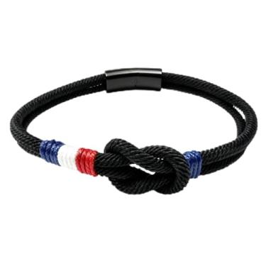 Imagem de Pulseira de corda masculina trançada Infinity – Pulseira de corda com nó náutico feito à mão, cor da bandeira do país, com fecho de aço inoxidável, pulseiras paracord de surfista, presentes de amizade