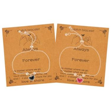 Imagem de Conjunto de pulseiras de amizade de aço inoxidável banhado a ouro 14K para irmãs, ajustável, joias para melhor amiga, presente combinando símbolos de ligação, ajuste confortável, uso diário