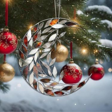 Imagem de Enfeites de Natal, lua de cristal, enfeites de árvore de Natal feitos à mão, decoração de carro e casa - presentes de Natal, decoração de artesanato em acrílico, ideias de troca de presentes para