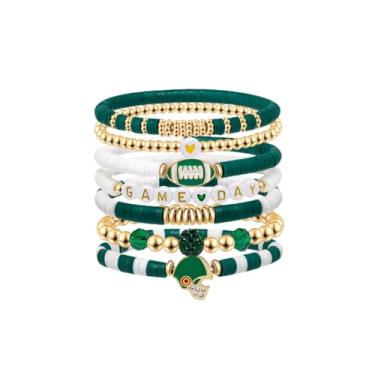 Imagem de ADAIER Pulseira macia empilhável, pulseira de suporte multicamadas para o dia do jogo, presente para pais fãs de futebol americano, One Size, Contas de argila, contas de argila