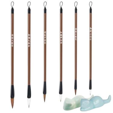Imagem de Conjunto de 8 pincéis de caligrafia chinesa Sumi com suporte de caneta de gato fofo aquarela pincéis para iniciantes