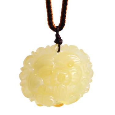 Imagem de Guptue Colar com pingente de âmbar rosa, colar feminino âmbar natural, pingente de flor âmbar