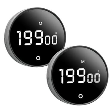 Imagem de 2 peças de temporizador digital de cozinha – Temporizador magnético de contagem regressiva de 199 minutos com visor LED grande, volume ajustável, temporizadores visuais para cozinhar, academia