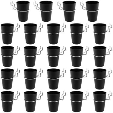 Imagem de TAICHEUT Conjunto de 24 copos de quadro de pegboard com ganchos de pegboard, copos de placa de pinos com anel, acessórios de suporte de copo preto para ferramentas de armazenamento e organização de