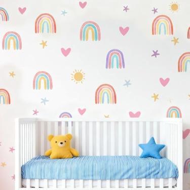Imagem de Nextpal 8 peças de decalques de parede arco-íris, adesivos de parede aquarela tamanho grande arte descascar e colar, papel de parede de quarto infantil para meninos meninas quarto sala de jogos sala