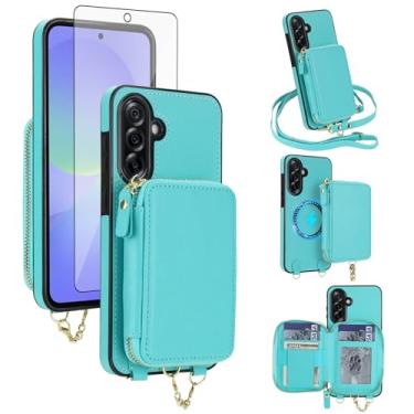 Imagem de Capa de telefone para Samsung Galaxy A36 5G carteira com zíper capa de bolsa e protetor de tela transversal alça de cordão 2 em 1 magnético destacável bloqueio RFID Flip A 36 36A LTE SM-A366U mulheres
