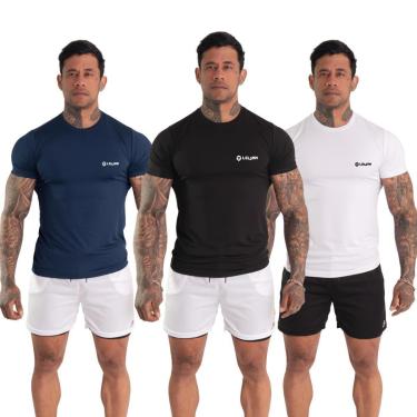 Imagem de Kit 3 Camisa Térmica Manga Curta Masculina Proteção UV Fitness-Masculino