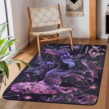 Imagem de Tapete de área para sala de estar, lavável à máquina, galáxia Ainmal, leão, unicórnio, tapete antiderrapante, tapete macio para sala de estar, quarto, sala de jantar, berçário, cozinha, decoração de