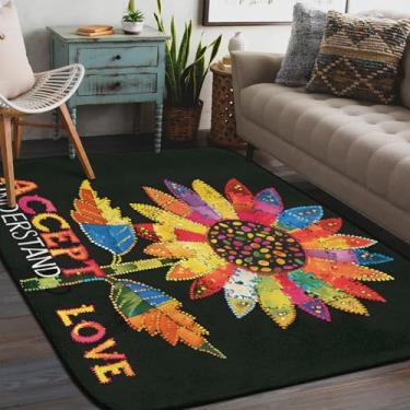 Imagem de Tapete de área para sala de estar, lavável à máquina, girassol, flor de autismo, tapete antiderrapante, tapete macio para sala de estar, quarto, sala de jantar, berçário, cozinha, decoração de casa