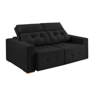 Imagem de Sofá 3 Lugares Retrátil e Reclinável Roma Veludo Preto 210 cm