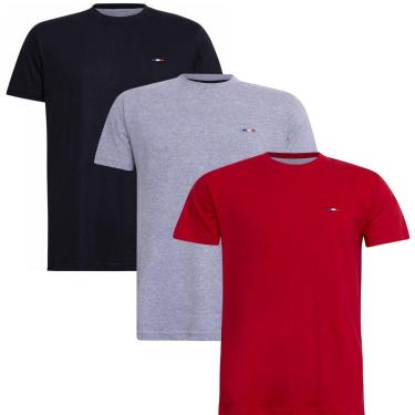 Imagem de Kit 3 Peças Camisetas Básicas Masculina Industrie em Algodão Premium no Estilo Tommy Bordado França-Masculino