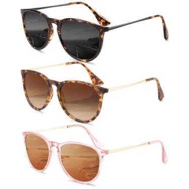 Imagem de Gafas de Sol QALLY para Mujer Polarizadas Retro Redondas UV400 3 Pares