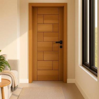 Imagem de Kit Porta Completa Belga 70x210cm Fechadura Preta em Madeira Maciça Ta