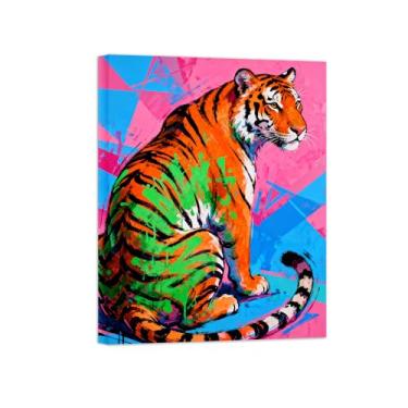 Imagem de Animais Pintura Arte Parede - Tigre Laranja-Verde - Impressões em tela - Moderno Colorida Pôster para decoração sala de estar 40x50cm Tela Embrulhada