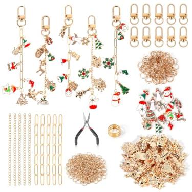 Imagem de Lokuc Kit de fabricação de chaveiros de Natal com 364 peças – Kit de berloques de bolsa faça você mesmo com caixa, 41 pingentes, 10 clipes para chaveiros, alicates de joias, chaveiros e anéis de salto