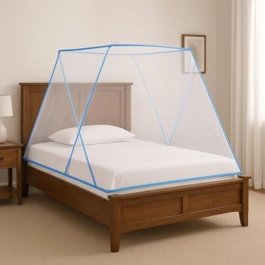 Imagem de Mosquiteiro Dobrável Para Cama Casal e Queen – Tenda Protetora Anti-Mosquito, Pernilongo e Insetos, Fácil Transporte(165X190X80 AZUL)