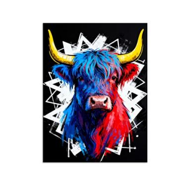 Imagem de Animais Pintura Arte Parede - Vaca - Impressões em tela - Moderno Colorida Pôster para decoração sala de estar 50x65cm Sem Moldura