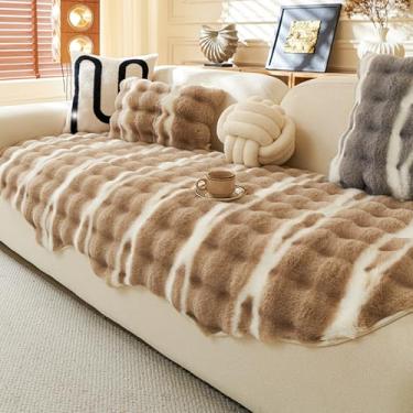 Imagem de HGTRH Capas para sofás grandes 1 2 3 4 lugares com Cheslong, capas universais de assento de sofá secional pelúcia processo de tingimento degradado, lavável anti-estático cobertura sofá café 90 * 280