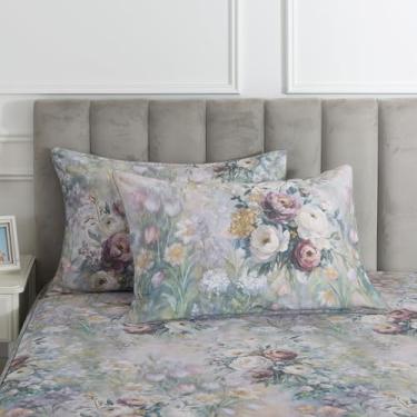 Imagem de Puralens Jogo de lençóis King vintage floral aconchegante, flor rosa gasta, chique percal, lençol de cama de vaso sanitário macio com bolso profundo, roupa de cama de fazenda de luxo, 100% algodão