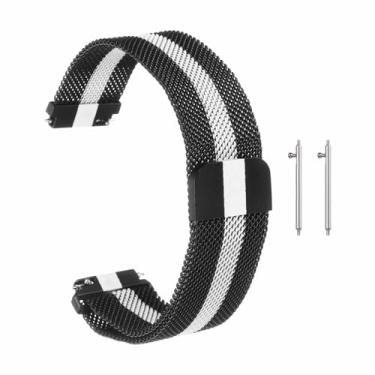 Imagem de HARFINGTON Pulseira de relógio de malha de aço inoxidável de 17 mm de liberação rápida de metal com fivela magnética para homens e mulheres, preto e branco