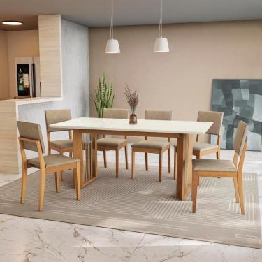 Imagem de Conjunto Sala De Jantar Dora Em Madeira Maciça 6 Cadeiras Linho Fendi