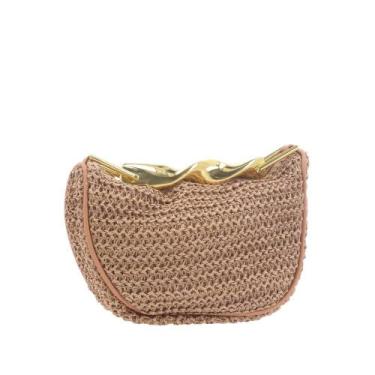 Imagem de Bolsa em Ráfia  Com Alça Metalizada Dourada - BAUARTE, Caramelo