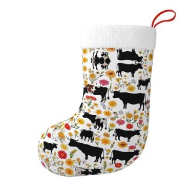 Imagem de ZERAOKE Cattle Farm Sanctuary - Meia de Natal de pelúcia estampada, decoração de férias em família personalizada para lareira e decoração de árvores, armazenamento de presente (conjunto de 1 peça).