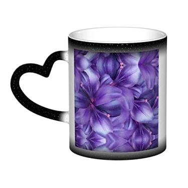 Imagem de Xícara de café divertida com flores de lírio roxo, copo de cerâmica que muda de cor sensível ao calor 12 Oz, para café/chá/leite/cacau, para adolescente/aniversário/festival/presentes