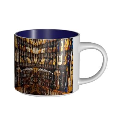 Imagem de ZERAOKE Guitarra musical - Caneca grande de cerâmica impressa para café, capacidade grande para escritório e casa, lavável na lava-louças, design com alça em C.