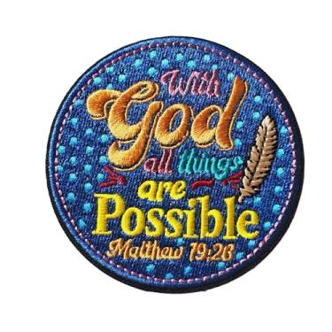 Imagem de With God All Things are Possible Patch Hook and Loop Inspirational Bible Verse Emblema de moral bordado cristão para mochilas, chapéus, diários, colete, jaquetas, fé, esperança, design de