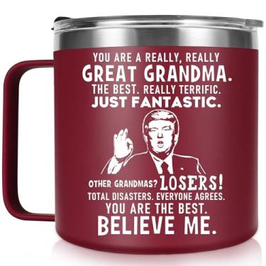 Imagem de QTDS Presentes de Natal para avó do neto, netos, netos, melhores presentes engraçados para avós, presentes de aniversário legais para avó, caneca de café isolada de aço inoxidável 400 ml