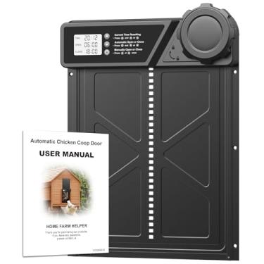 Imagem de Porta grande automática para galinheiro, porta de frango automática de alumínio com modo manual e temporizador, antibeliscar e alimentado por bateria, porta de galinha com visor LCD para galinhas