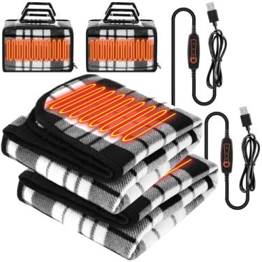 Imagem de Tuanse 2 mantas portáteis aquecidas por USB alimentadas por 5 V, 3 configurações de calor, cobertor elétrico com temporizador e controlador de temperatura 63,5 cm x 89 cm (listras brancas e pretas)