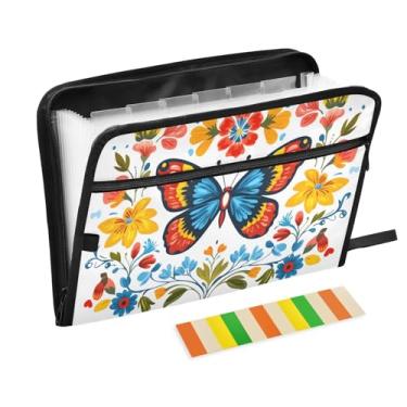 Imagem de CEBUGI Pasta expansível de 13 bolsos, impermeável, sanfonada, organizador de arquivos com etiquetas tamanho A4, organizador de documentos de papel para escola, escritório, flor, borboleta