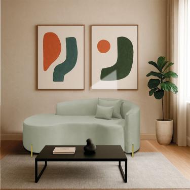 Imagem de Divã Recamier Curvo Sala De Estar Recepção Inglaterra 180cm Pés Metal Dourado Lado Esquerdo Bouclé Cor Verde Oliva