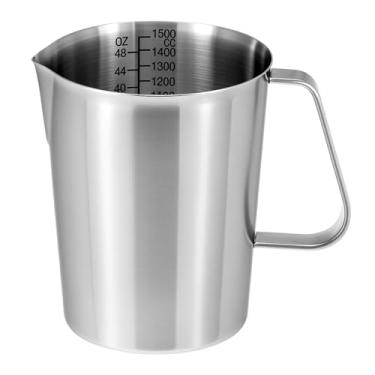Imagem de QWORK Copo medidor de aço inoxidável 304 1,4 l com graduações OZ/ML, jarro de mistura de cozinha de 6 xícaras, marcações gravadas com precisão, recipiente para assar e espumar, 2 litros