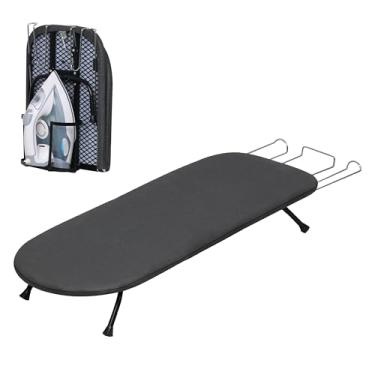 Imagem de ZOES HOMEWARE Painel de malha de metal tábua de passar de mesa com suporte de ferro e descanso, tábua de passar de mesa pequena, mini tábua de ferro compacta com almofada de 8 mm de espessura 100%