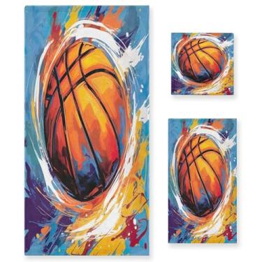 Imagem de xigua Conjunto de toalhas de banheiro de pintura de basquete absorvente macio 3 peças toalha de banho toalha de mão toalhas decorativas para banheiro, academia, hotel, praia, piscina