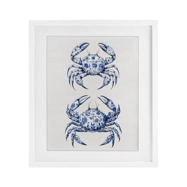 Imagem de Stupell Industries Vintage Toile Crabs Impressão emoldurada branca sob vidro, design por Lettered and Lined, 16 x 13
