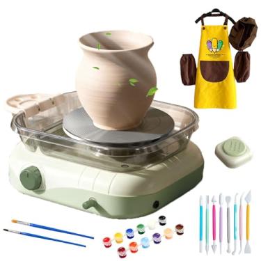 Imagem de Mini Roda De CerâMica EléTrica Para Modelagem De Argila,Equipada Com Ferramentas De Escultura,Avental Com Mangas,RemovíVel E FáCil De Limpar Para Ensino E Iniciantes