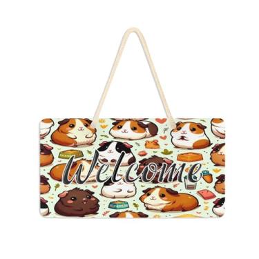 Imagem de Burbuja Placa de boas-vindas de porquinho-da-índia para porta da frente, placa de boas-vindas de PVC para decoração de férias, 15 x 28 cm