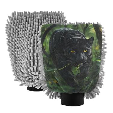 Imagem de STAYTOP Luvas de lavagem de carro de leopardo feroz, 2 peças, luvas de microfibra de chenille, sem arranhões, panos de esponja de lavagem ultra absorventes para carros, limpeza doméstica - G