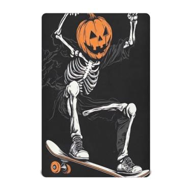 Imagem de xigua Lençol de berço com esqueleto com abóbora para meninas e meninos, lençol macio e respirável adequado para berço padrão e cama infantil 71 x 132 cm